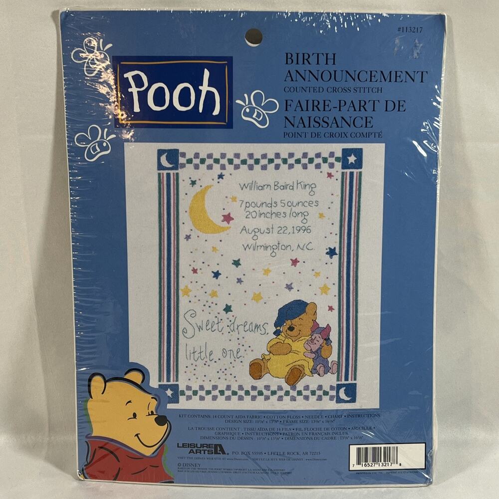 Vintage Disney Winnie the Pooh Birth Announcement Cross Stitch New #113217 1990s